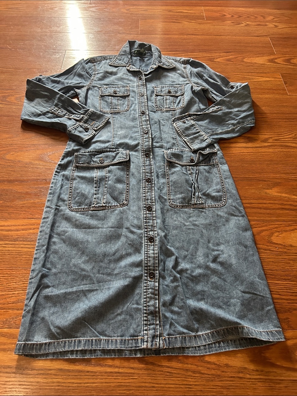 Vintage 90 Lauren Ralph Laure. Denim Button-Front Utility Dress - Blue Size 8
